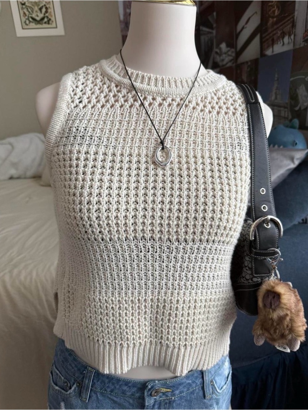 Universal Thread Cream Crochet Knit Tank Top